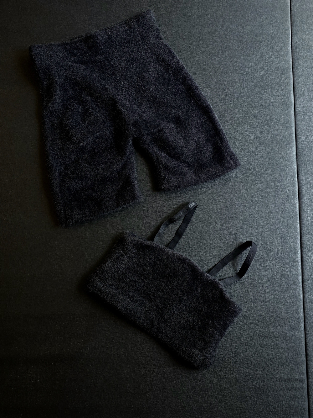 (NWOT)Whitney Simmons XS Black Fuzzy Crop Tank and High-Waist Biker Short Set